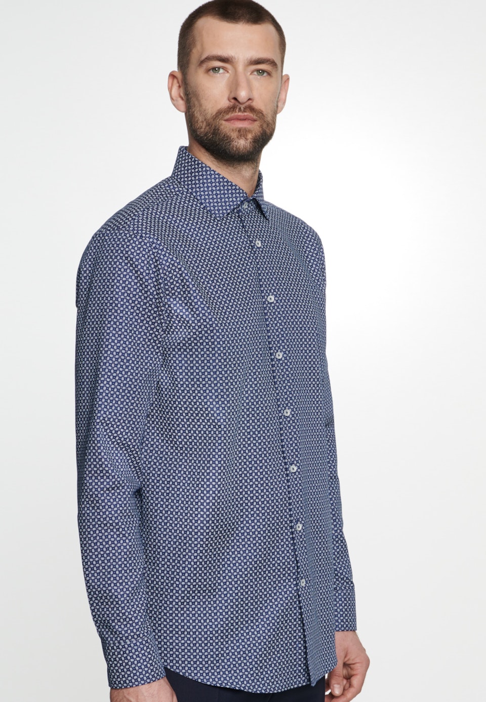 Chemise Business Slim Struktur Col Kent in Bleu moyen | Seidensticker Onlineshop