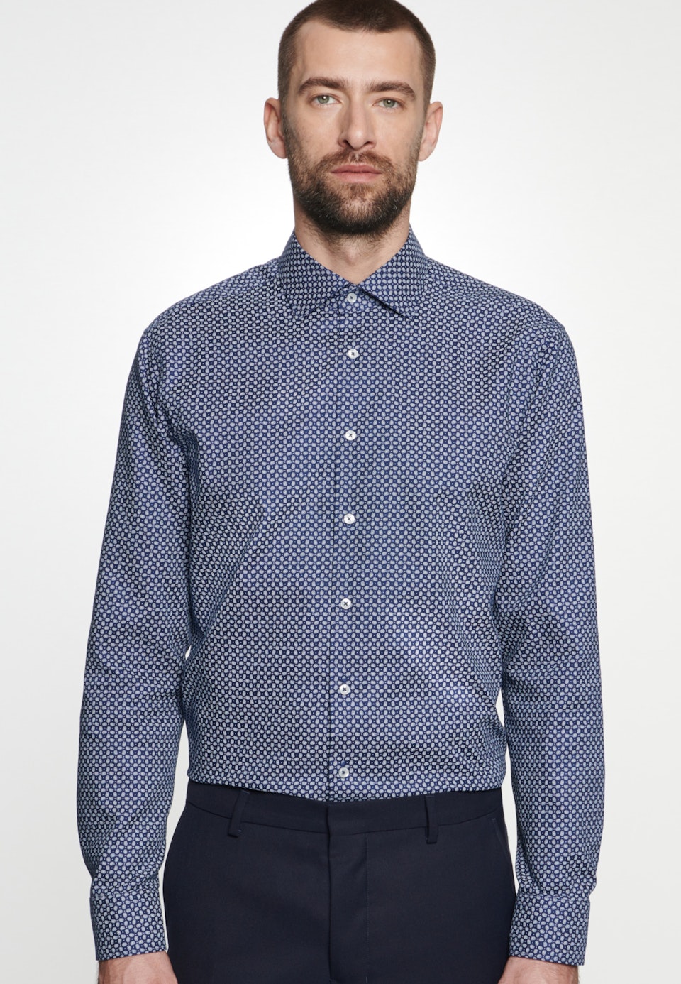 Chemise Business Slim Struktur Col Kent in Bleu moyen | Seidensticker Onlineshop